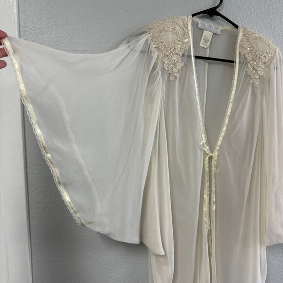 Vtg 80s Val Mode White Sheer Beaded Sequin Robe Bridal Size Medium Polyester - Picture 2 of 6
